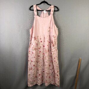 Studio Ease Dress Womens 20W Pink Linen Floral Overall Jumper Maxi Boho